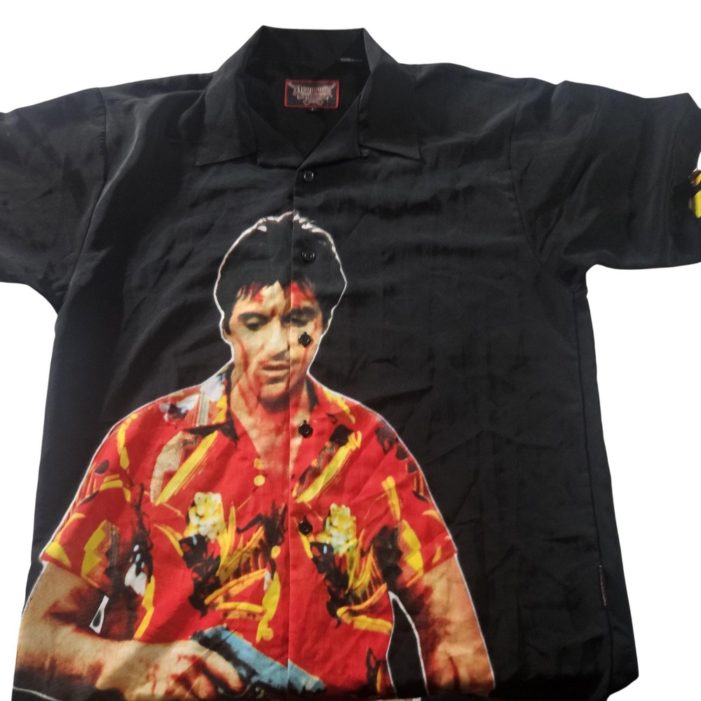 Dragonfly Clothing Company‎ Shirt Mens Large Black Graphic Camp Button Up Aloha